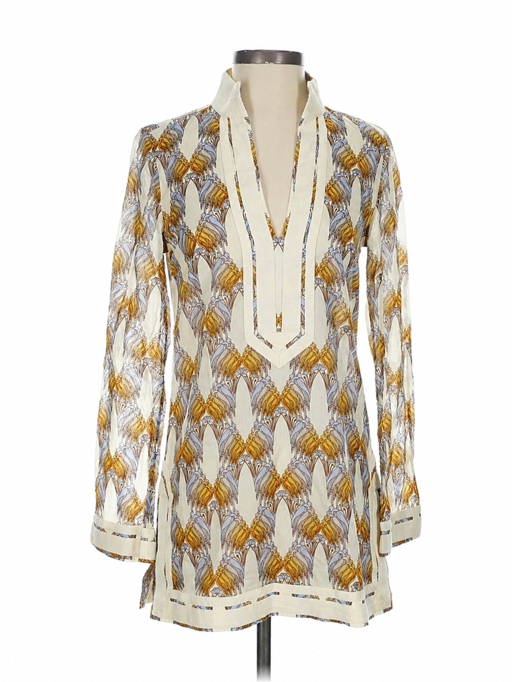 Tory Burch Women's Cream and Mustard Printed Tunic Top